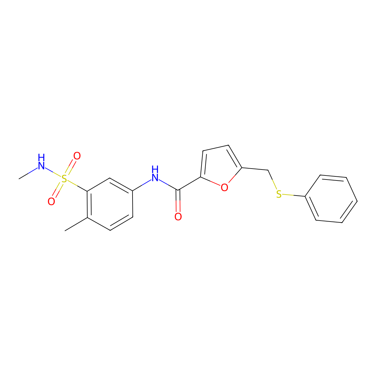 N-[4-methyl-3-(methylsulfamoyl)phenyl]-5-[(phenylsulfanyl)methyl]furan-2-carboxamide molecular structure, CAS 1090351-93-1