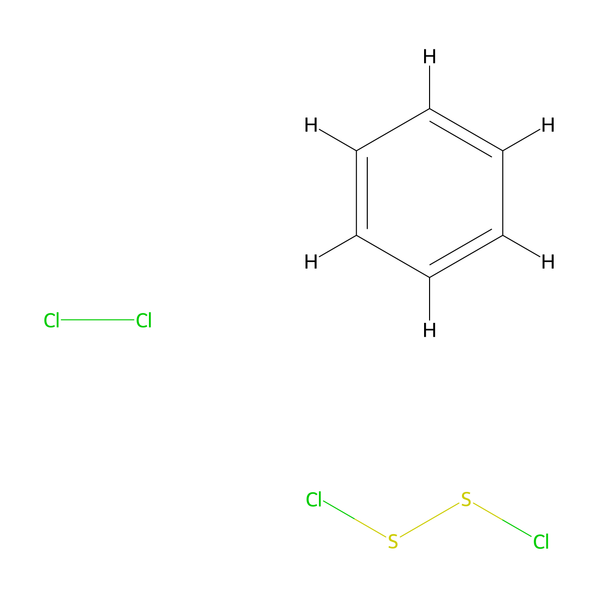 Benzene, reaction products with chlorine and sulfur chloride (S2Cl2), chlorides molecular structure, CAS 109037-76-5