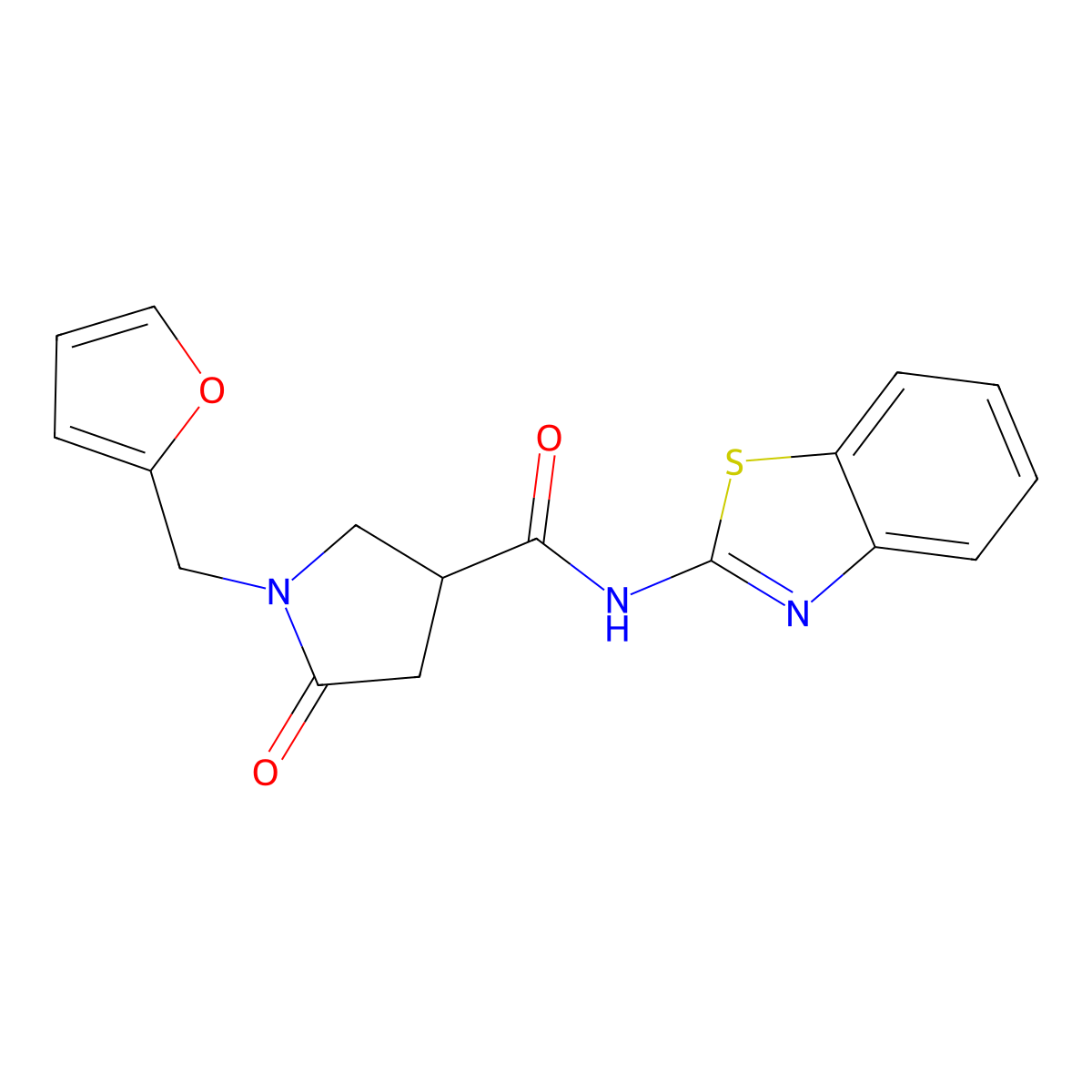 N-(1,3-benzothiazol-2-yl)-1-(furan-2-ylmethyl)-5-oxopyrrolidine-3-carboxamide molecular structure, CAS 1090391-44-8