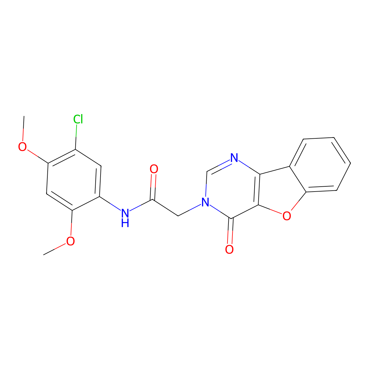 N-(5-chloro-2,4-dimethoxyphenyl)-2-{6-oxo-8-oxa-3,5-diazatricyclo[7.4.0.0^{2,7}]trideca-1(9),2(7),3,10,12-pentaen-5-yl}acetamide molecular structure, CAS 1090425-69-6