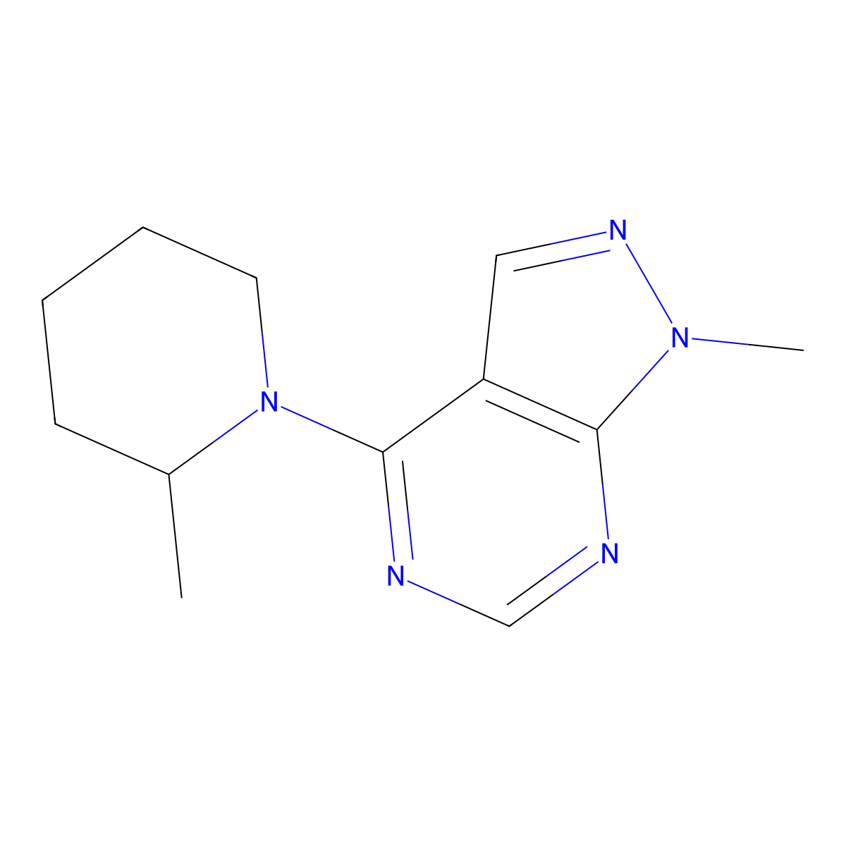 2-methyl-1-{1-methyl-1H-pyrazolo[3,4-d]pyrimidin-4-yl}piperidine molecular structure, CAS 1090440-60-0
