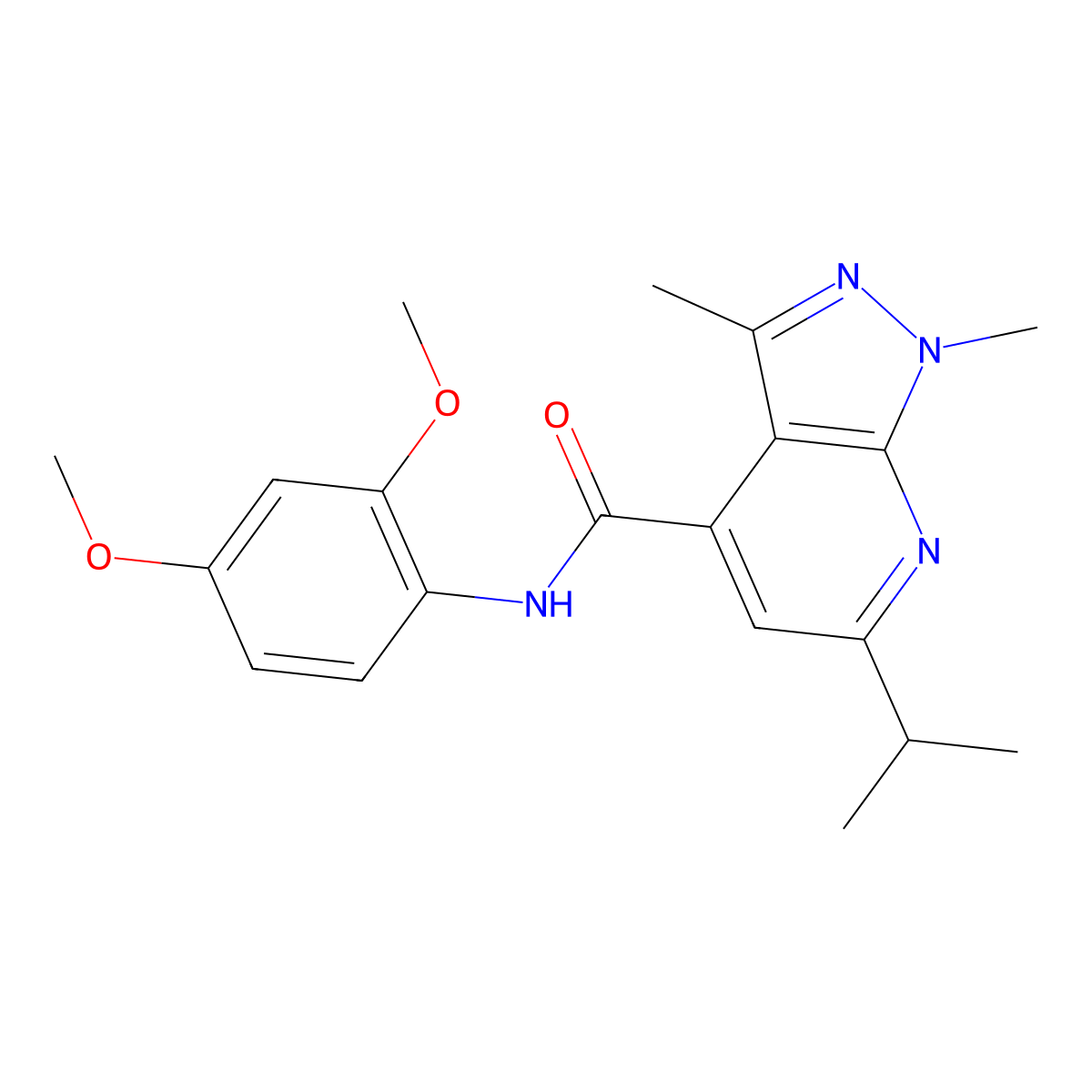N-(2,4-dimethoxyphenyl)-1,3-dimethyl-6-(propan-2-yl)-1H-pyrazolo[3,4-b]pyridine-4-carboxamide molecular structure, CAS 1090443-16-5