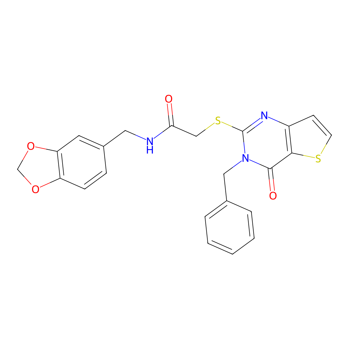 N-[(2H-1,3-benzodioxol-5-yl)methyl]-2-({3-benzyl-4-oxo-3H,4H-thieno[3,2-d]pyrimidin-2-yl}sulfanyl)acetamide molecular structure, CAS 1090461-60-1