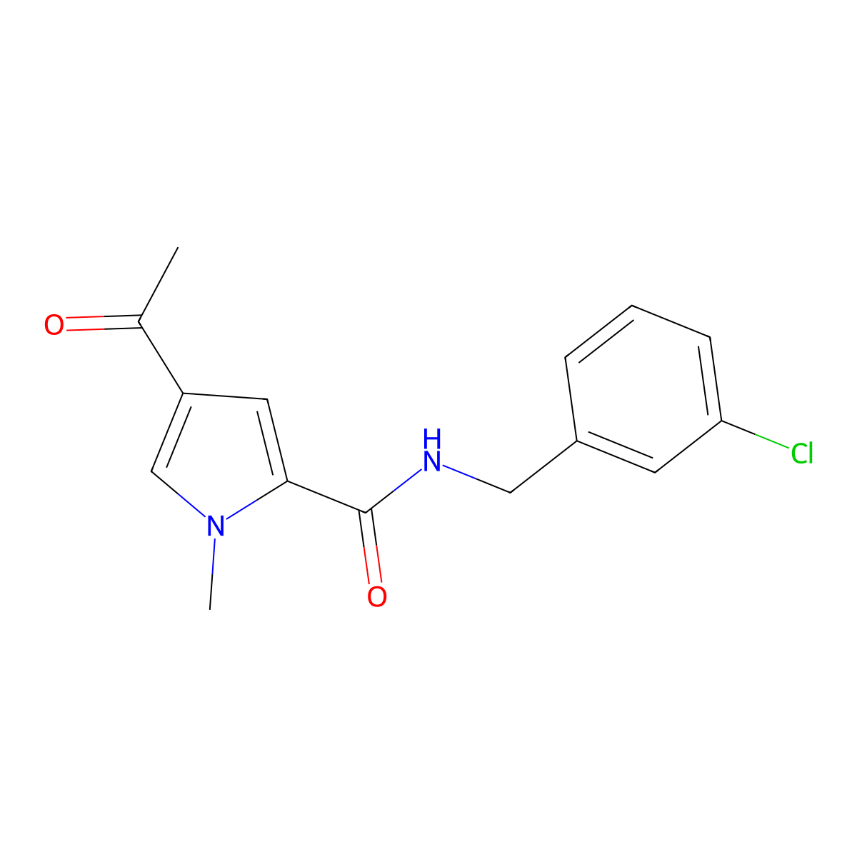 4-acetyl-N-[(3-chlorophenyl)methyl]-1-methyl-1H-pyrrole-2-carboxamide molecular structure, CAS 1090469-47-8