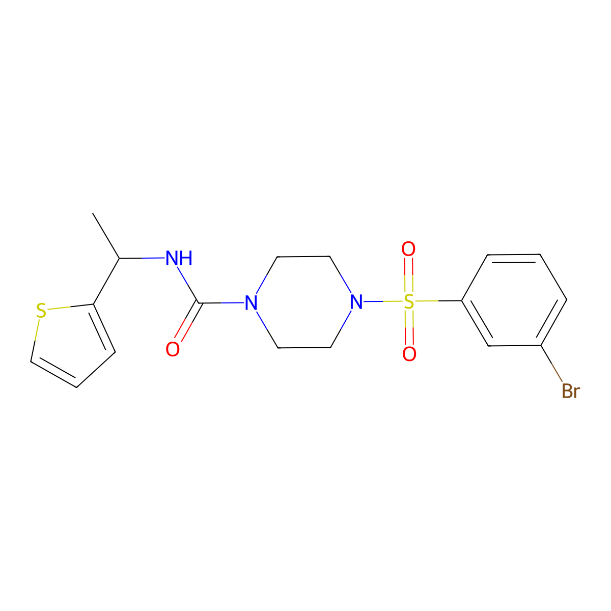 4-(3-bromobenzenesulfonyl)-N-[1-(thiophen-2-yl)ethyl]piperazine-1-carboxamide molecular structure, CAS 1090528-71-4