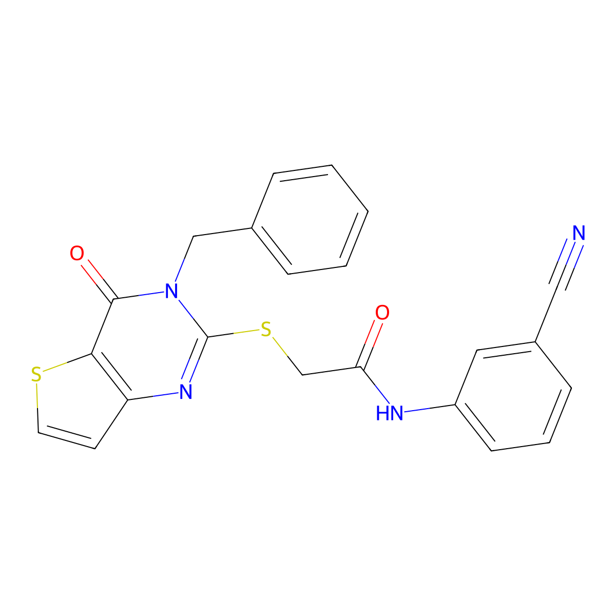 2-({3-benzyl-4-oxo-3H,4H-thieno[3,2-d]pyrimidin-2-yl}sulfanyl)-N-(3-cyanophenyl)acetamide molecular structure, CAS 1090532-02-7