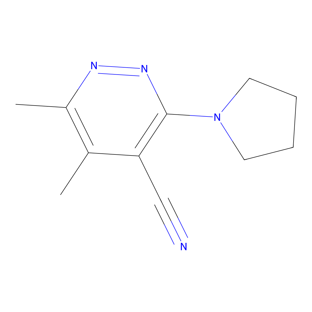 5,6-Dimethyl-3-(pyrrolidin-1-yl)pyridazine-4-carbonitrile molecular structure, CAS 1090535-67-3