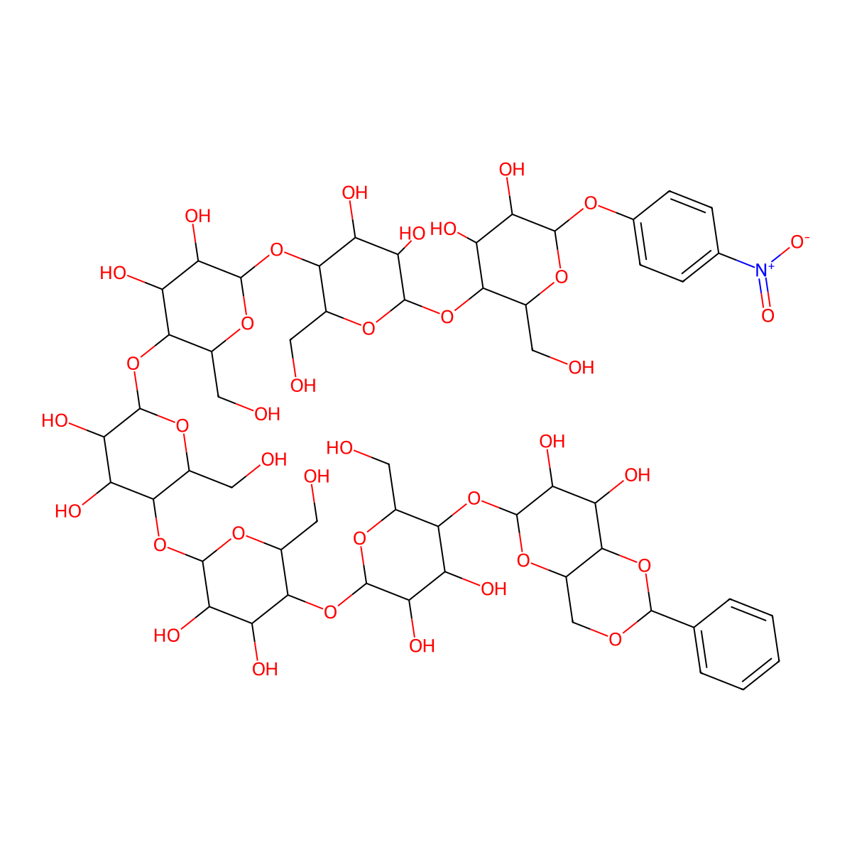 4-Nitrophenyl 4,6-benzylidene-a-D-maltoheptaoside molecular structure, CAS 109055-07-4