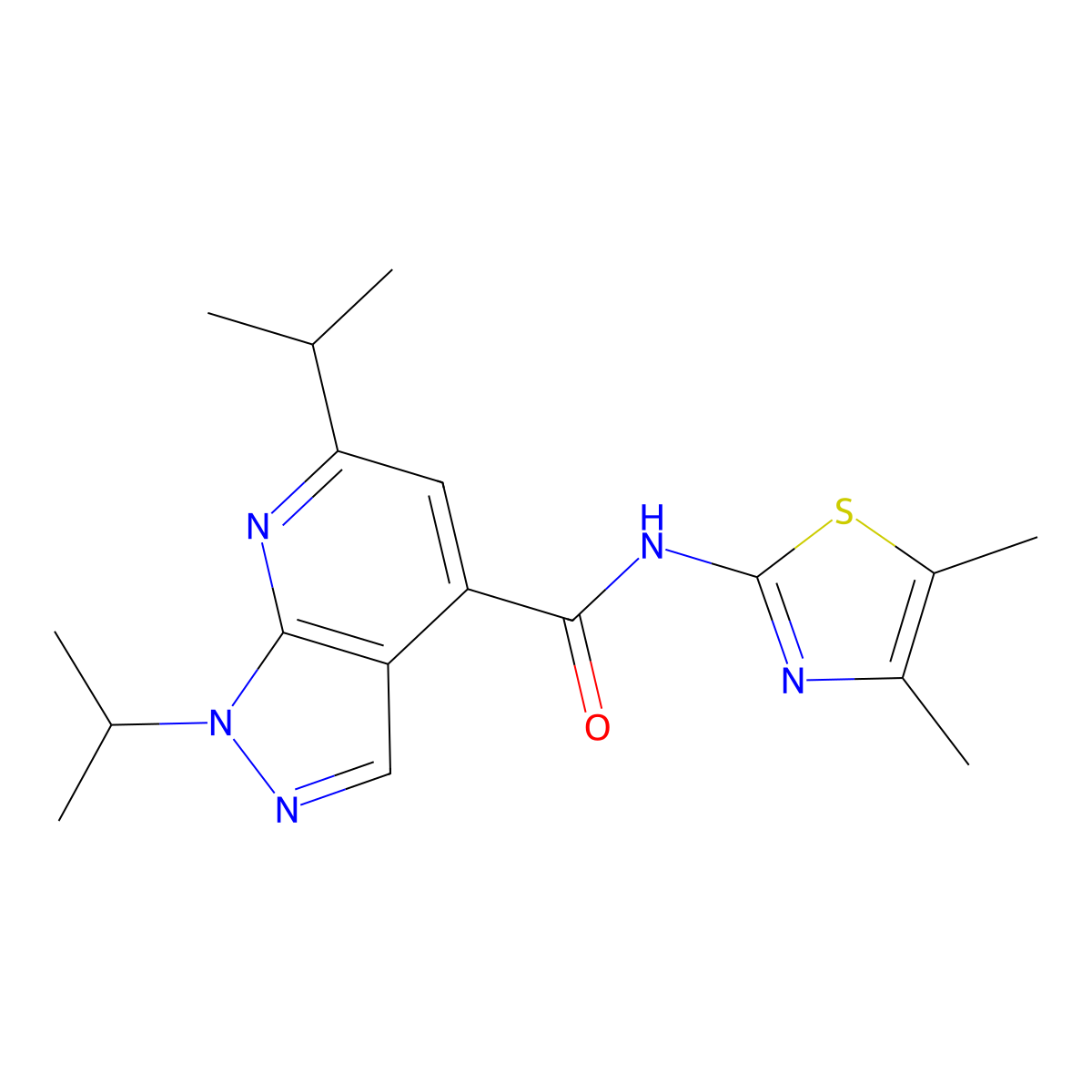 N-[(2Z)-4,5-dimethyl-1,3-thiazol-2(3H)-ylidene]-1,6-di(propan-2-yl)-1H-pyrazolo[3,4-b]pyridine-4-carboxamide molecular structure, CAS 1090614-15-5