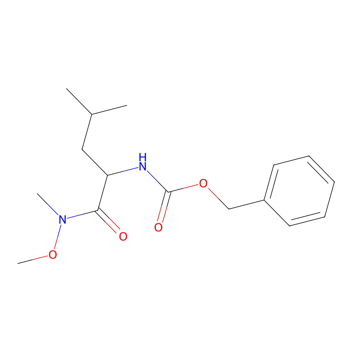 (S)-Benzyl (1-(methoxy(methyl)amino)-4-methyl-1-oxopentan-2-yl)carbamate molecular structure, CAS 109075-73-2