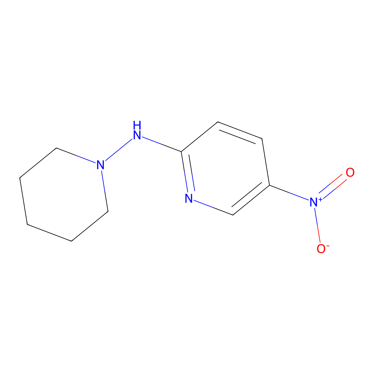5-nitro-N-(piperidin-1-yl)pyridin-2-amine molecular structure, CAS 1090807-64-9