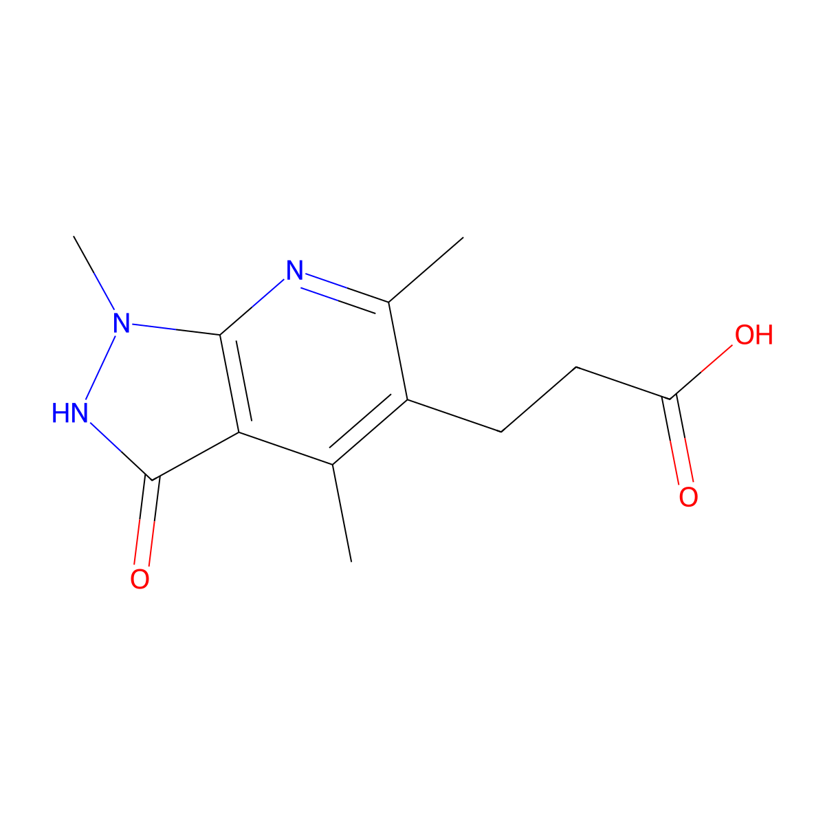 3-{1,4,6-trimethyl-3-oxo-1H,2H,3H-pyrazolo[3,4-b]pyridin-5-yl}propanoic acid molecular structure, CAS 1090835-87-2