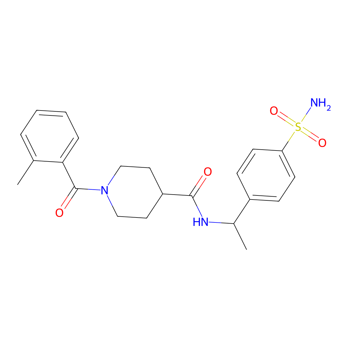 1-(2-Methylbenzoyl)-N-(1-(4-sulfamoylphenyl)ethyl)piperidine-4-carboxamide molecular structure, CAS 1090850-87-5