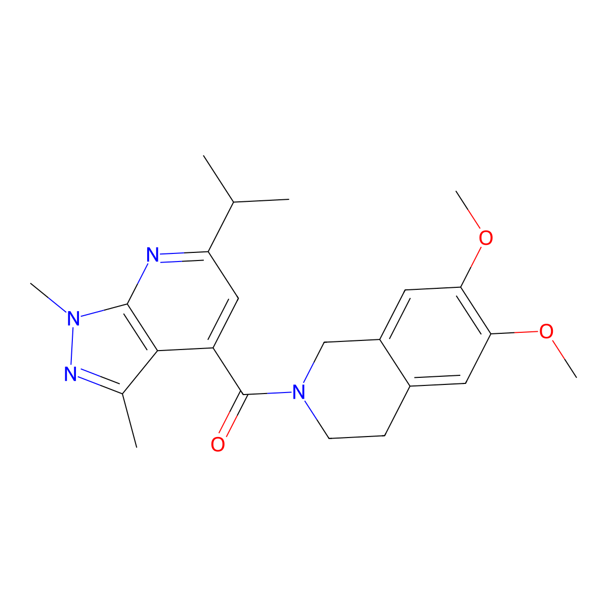 (6,7-dimethoxy-3,4-dihydroisoquinolin-2(1H)-yl)[1,3-dimethyl-6-(propan-2-yl)-1H-pyrazolo[3,4-b]pyridin-4-yl]methanone molecular structure, CAS 1090958-24-9