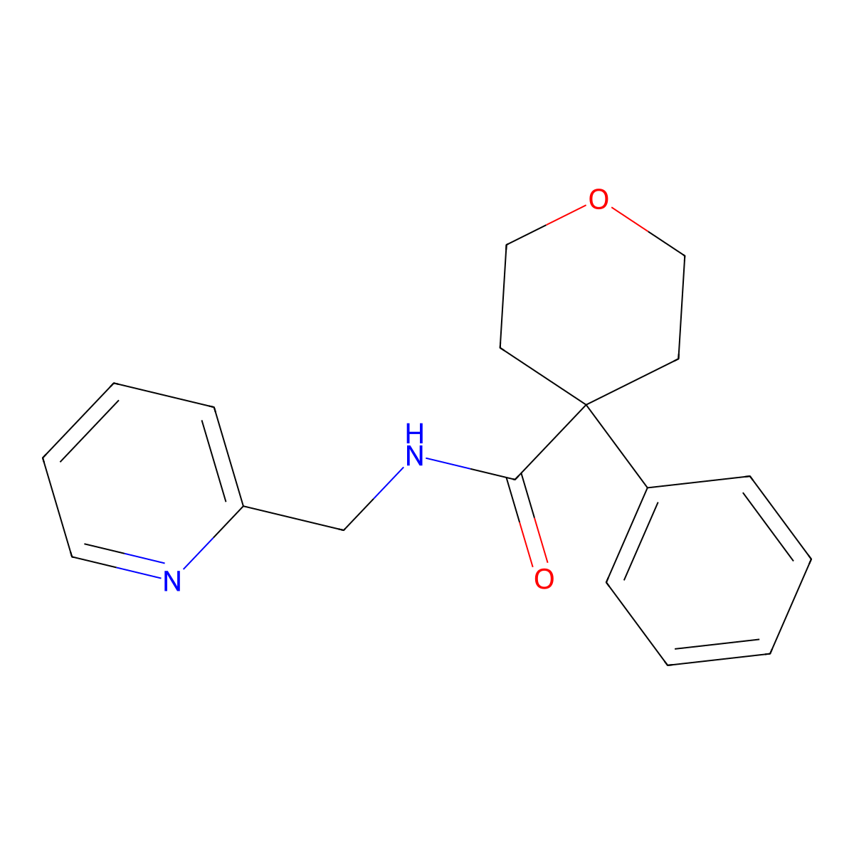 4-phenyl-N-(pyridin-2-ylmethyl)tetrahydro-2H-pyran-4-carboxamide molecular structure, CAS 1091003-92-7