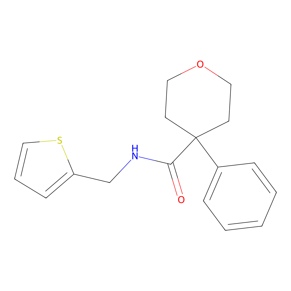 4-phenyl-N-[(thiophen-2-yl)methyl]oxane-4-carboxamide molecular structure, CAS 1091004-10-2