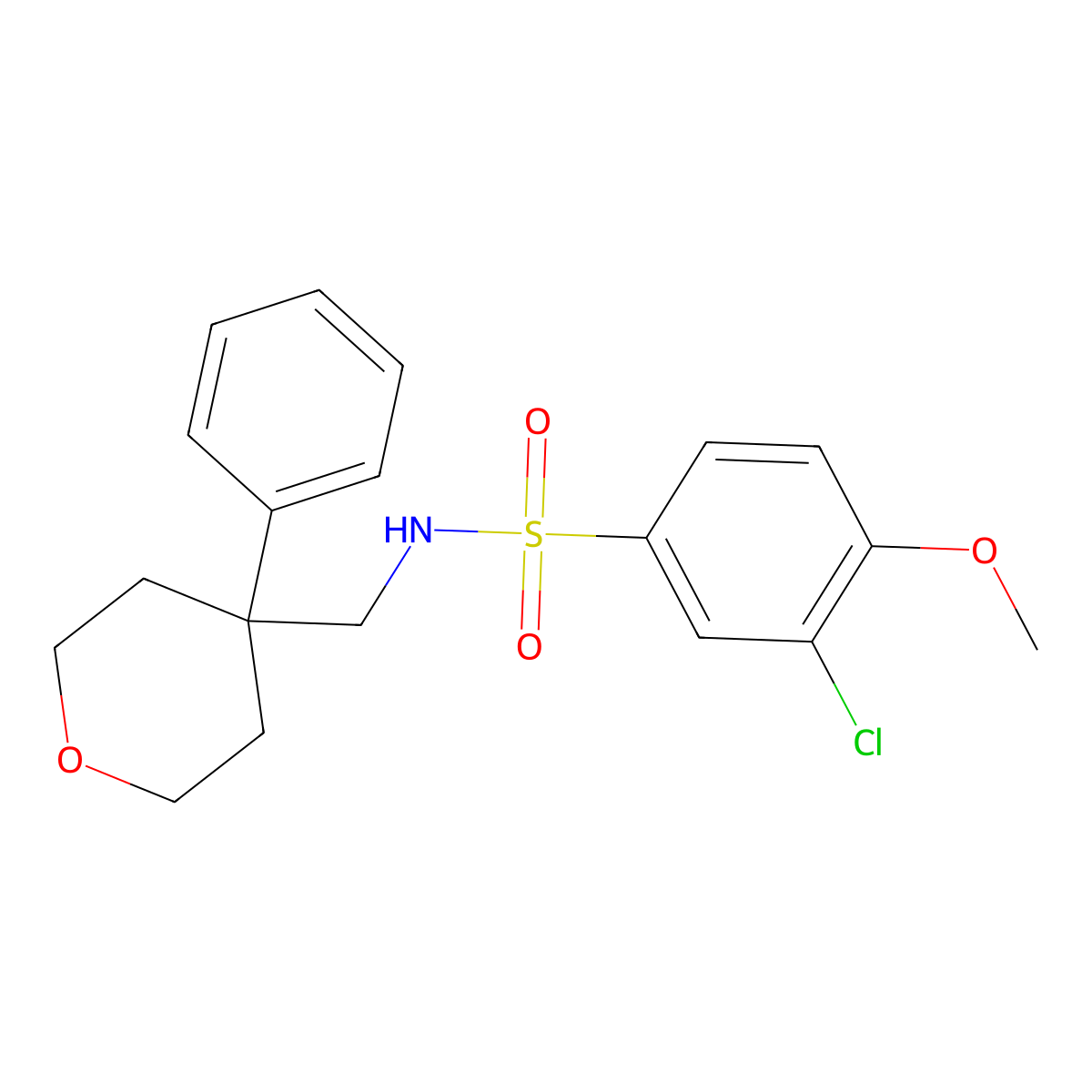 3-chloro-4-methoxy-N-[(4-phenyloxan-4-yl)methyl]benzene-1-sulfonamide molecular structure, CAS 1091006-20-0