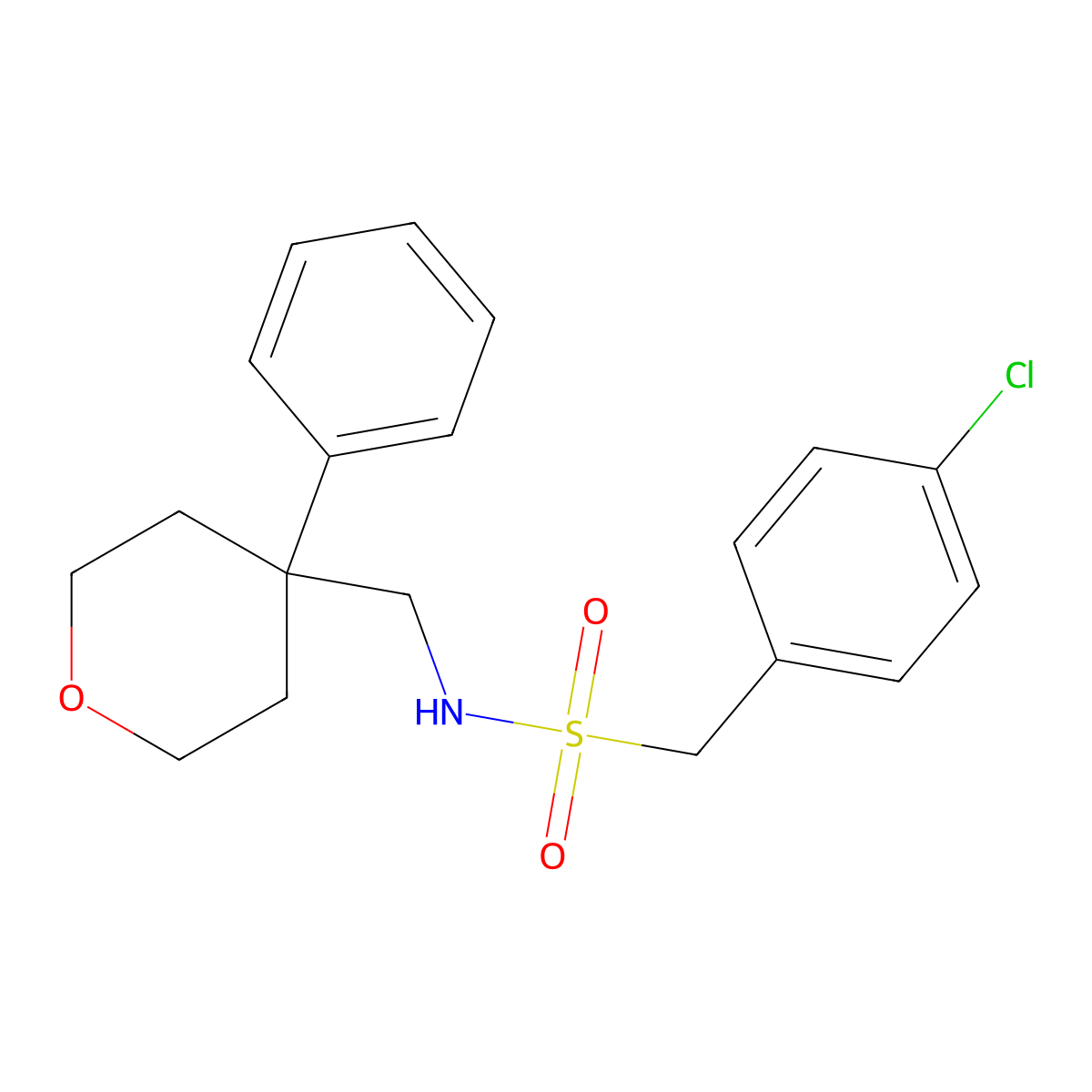 1-(4-chlorophenyl)-N-[(4-phenyloxan-4-yl)methyl]methanesulfonamide molecular structure, CAS 1091006-52-8