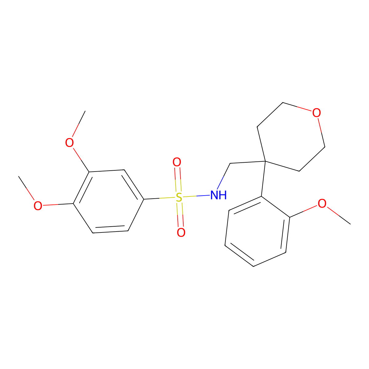 3,4-dimethoxy-N-((4-(2-methoxyphenyl)tetrahydro-2H-pyran-4-yl)methyl)benzenesulfonamide molecular structure, CAS 1091010-04-6