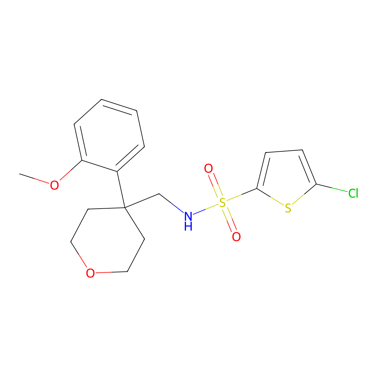 5-chloro-N-{[4-(2-methoxyphenyl)oxan-4-yl]methyl}thiophene-2-sulfonamide molecular structure, CAS 1091011-56-1