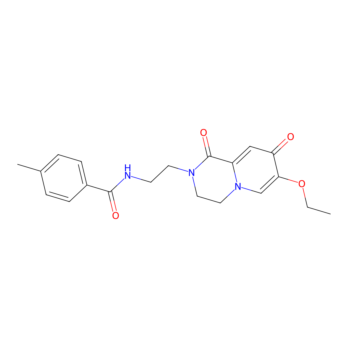N-(2-{7-ethoxy-1,8-dioxo-1H,2H,3H,4H,8H-pyrido[1,2-a]pyrazin-2-yl}ethyl)-4-methylbenzamide molecular structure, CAS 1091013-76-1