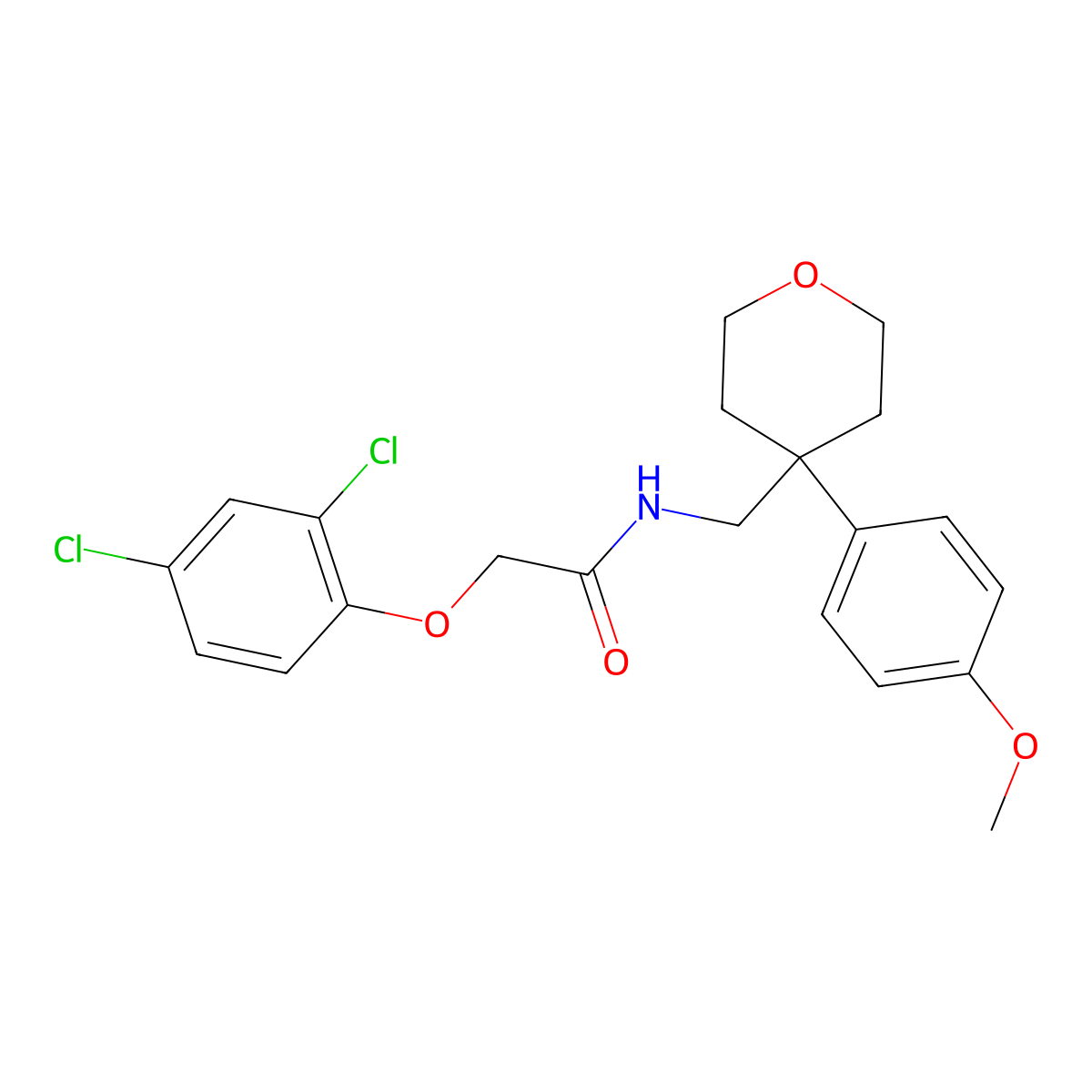 2-(2,4-dichlorophenoxy)-N-{[4-(4-methoxyphenyl)oxan-4-yl]methyl}acetamide molecular structure, CAS 1091017-51-4