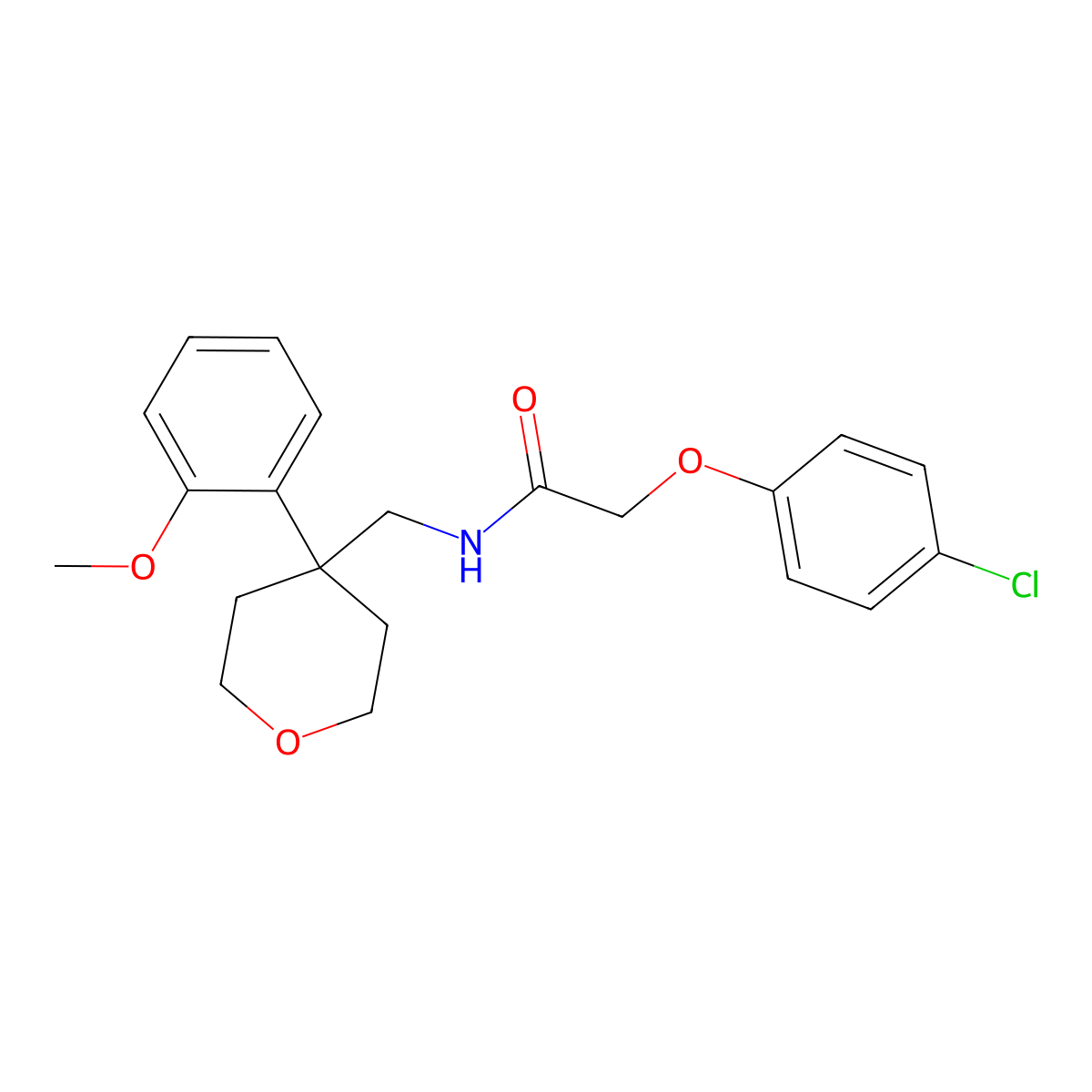 2-(4-chlorophenoxy)-N-{[4-(2-methoxyphenyl)oxan-4-yl]methyl}acetamide molecular structure, CAS 1091020-15-3