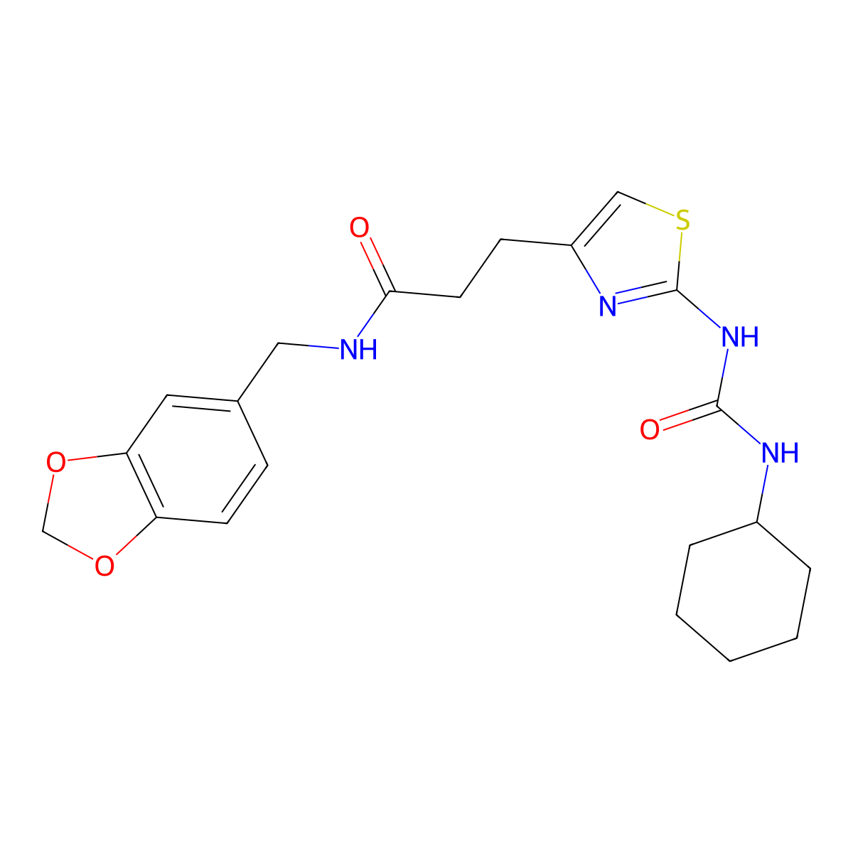 N-[(2H-1,3-benzodioxol-5-yl)methyl]-3-{2-[(cyclohexylcarbamoyl)amino]-1,3-thiazol-4-yl}propanamide molecular structure, CAS 1091020-33-5