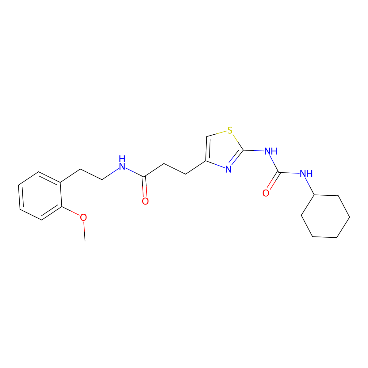 3-(2-(3-cyclohexylureido)thiazol-4-yl)-N-(2-methoxyphenethyl)propanamide molecular structure, CAS 1091020-41-5