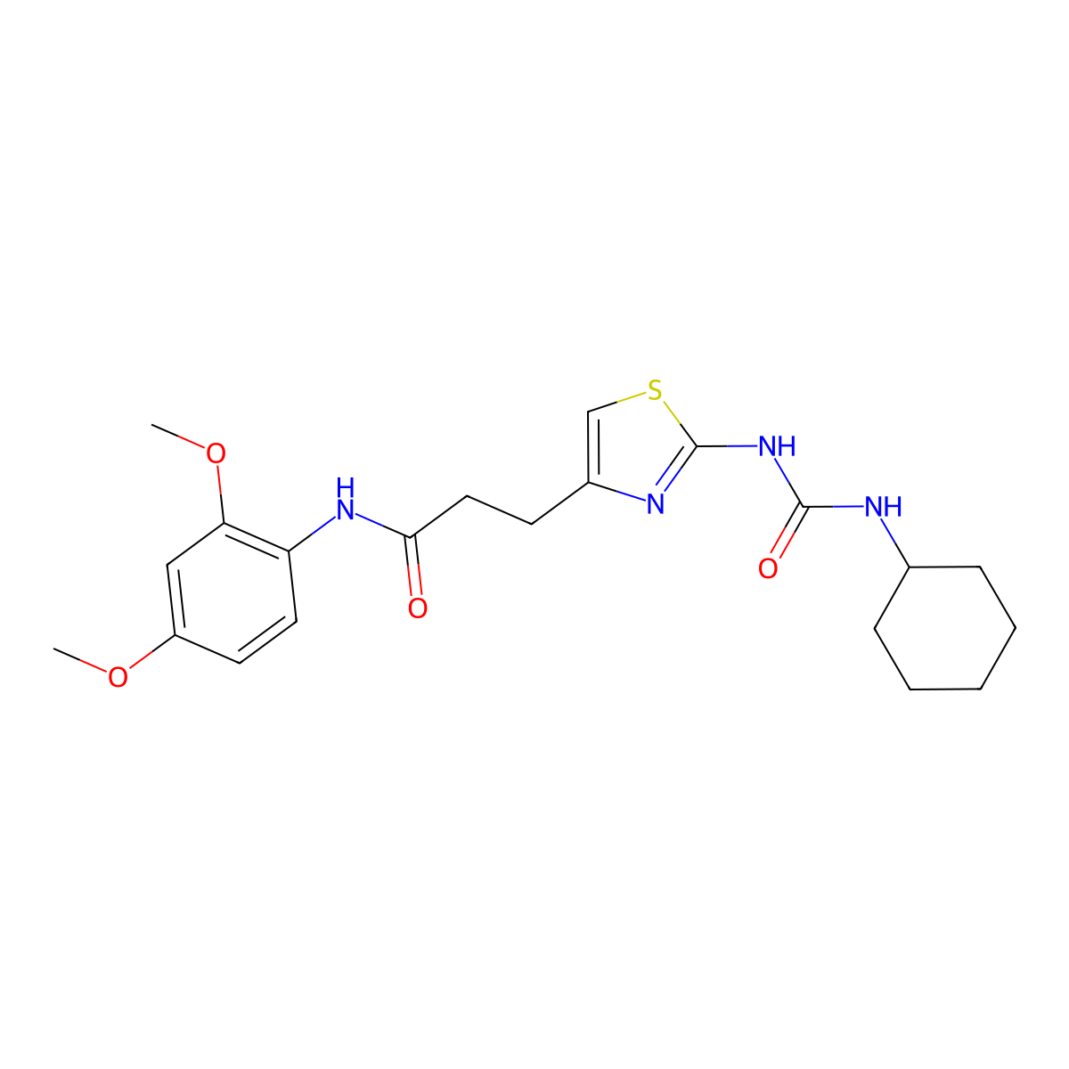 3-(2-(3-cyclohexylureido)thiazol-4-yl)-N-(2,4-dimethoxyphenyl)propanamide molecular structure, CAS 1091020-57-3
