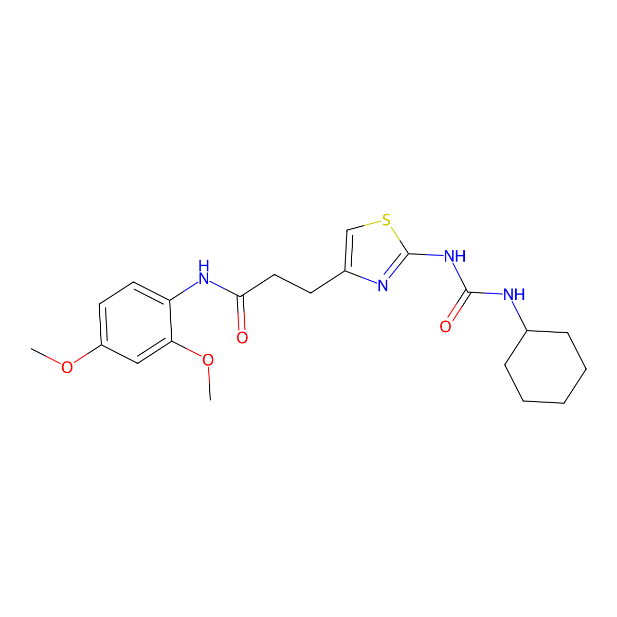 3-(2-(3-cyclohexylureido)thiazol-4-yl)-N-(2,4-dimethoxyphenyl)propanamide molecular structure, CAS 1091020-57-3
