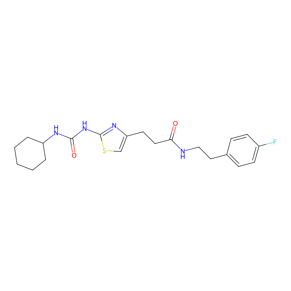 3-{2-[(cyclohexylcarbamoyl)amino]-1,3-thiazol-4-yl}-N-[2-(4-fluorophenyl)ethyl]propanamide molecular structure, CAS 1091020-81-3