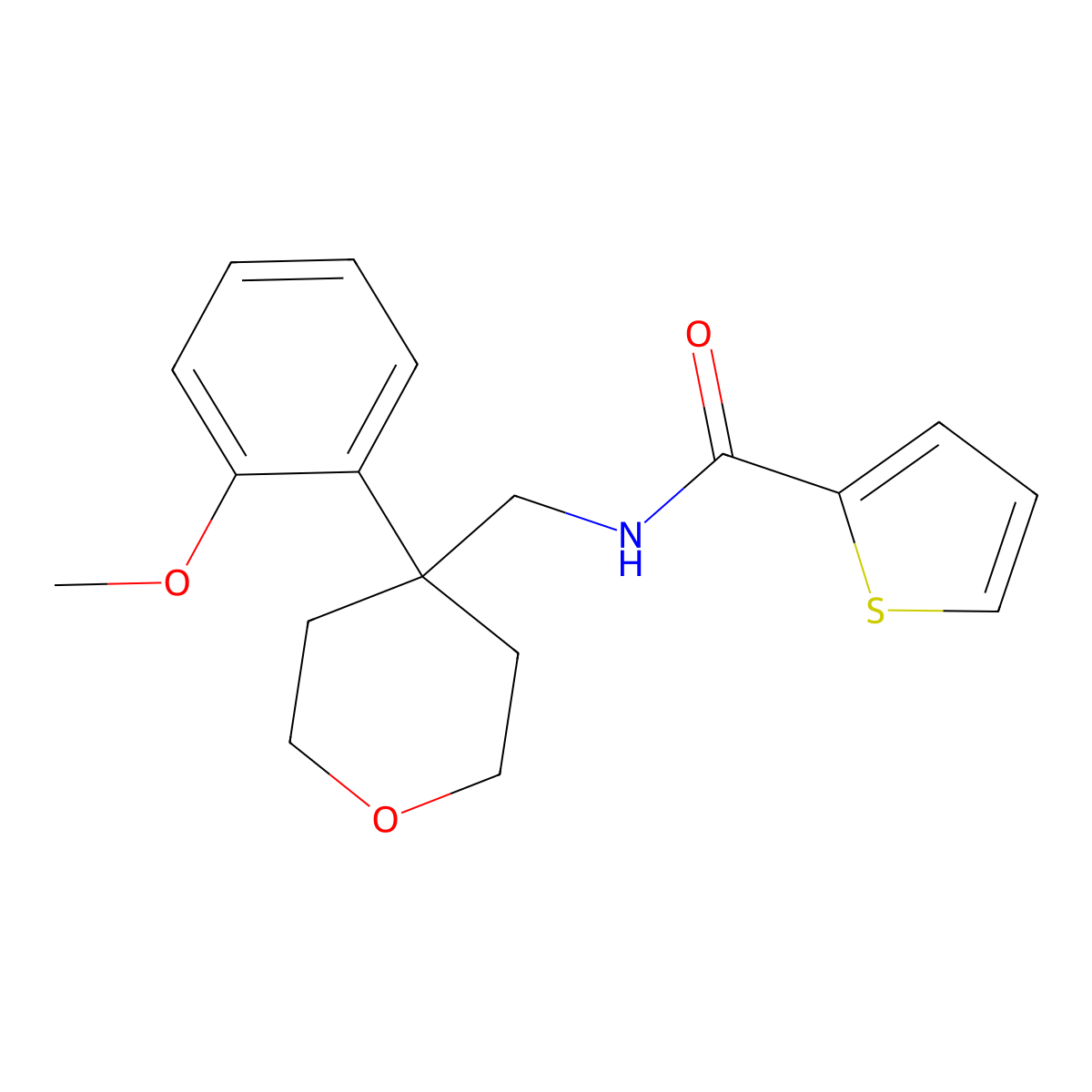 N-{[4-(2-methoxyphenyl)oxan-4-yl]methyl}thiophene-2-carboxamide molecular structure, CAS 1091020-95-9