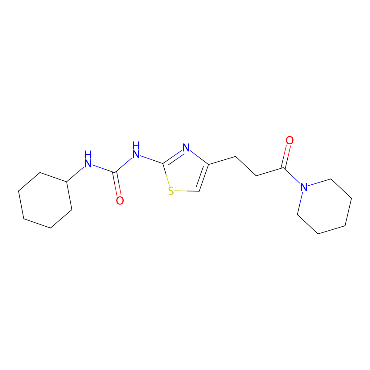 1-Cyclohexyl-3-{4-[3-oxo-3-(piperidin-1-yl)propyl]-1,3-thiazol-2-yl}urea molecular structure, CAS 1091020-97-1