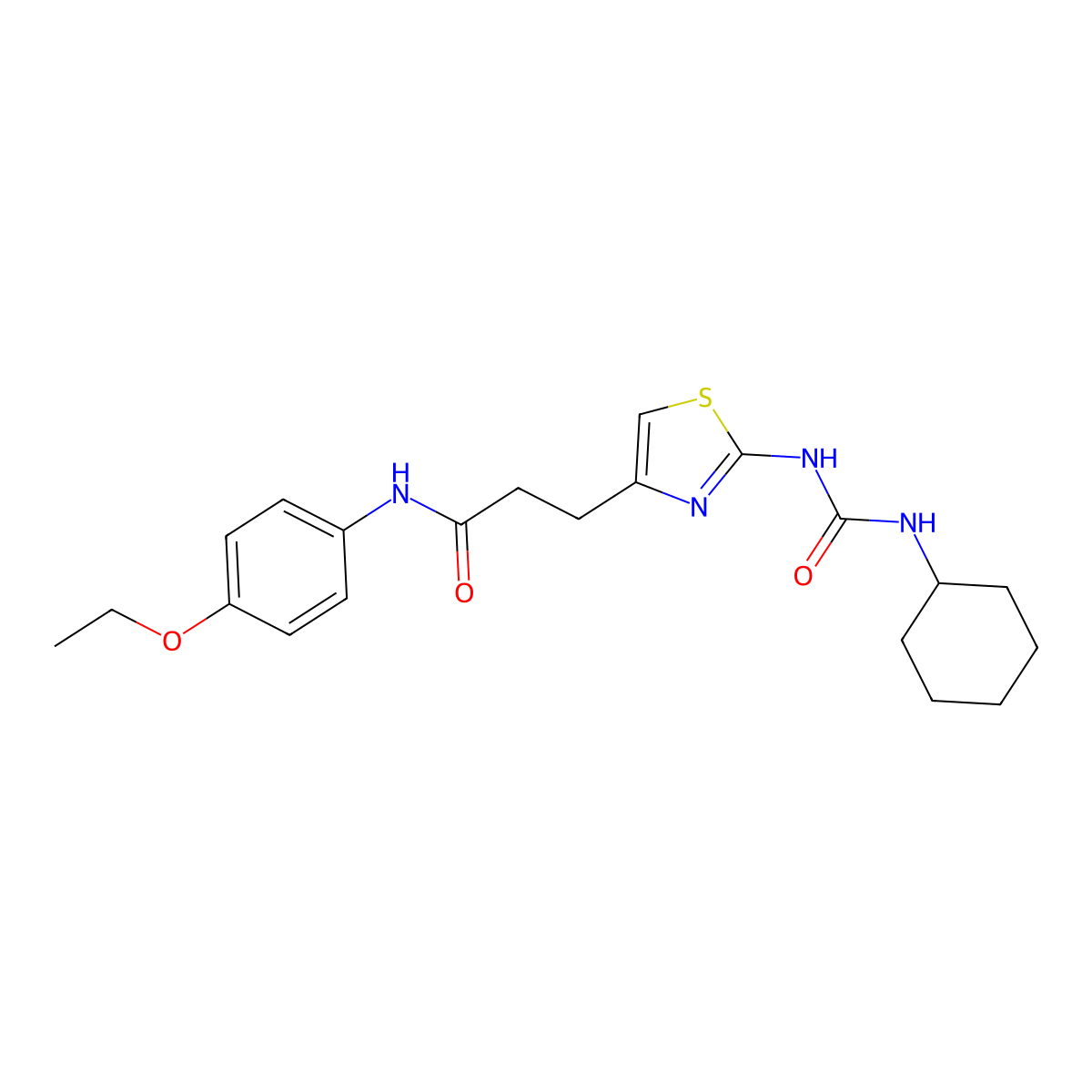 3-(2-(3-cyclohexylureido)thiazol-4-yl)-N-(4-ethoxyphenyl)propanamide molecular structure, CAS 1091021-53-2