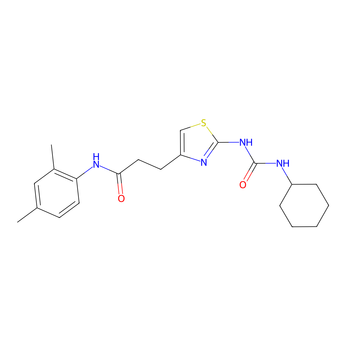 3-(2-(3-cyclohexylureido)thiazol-4-yl)-N-(2,4-dimethylphenyl)propanamide molecular structure, CAS 1091021-77-0