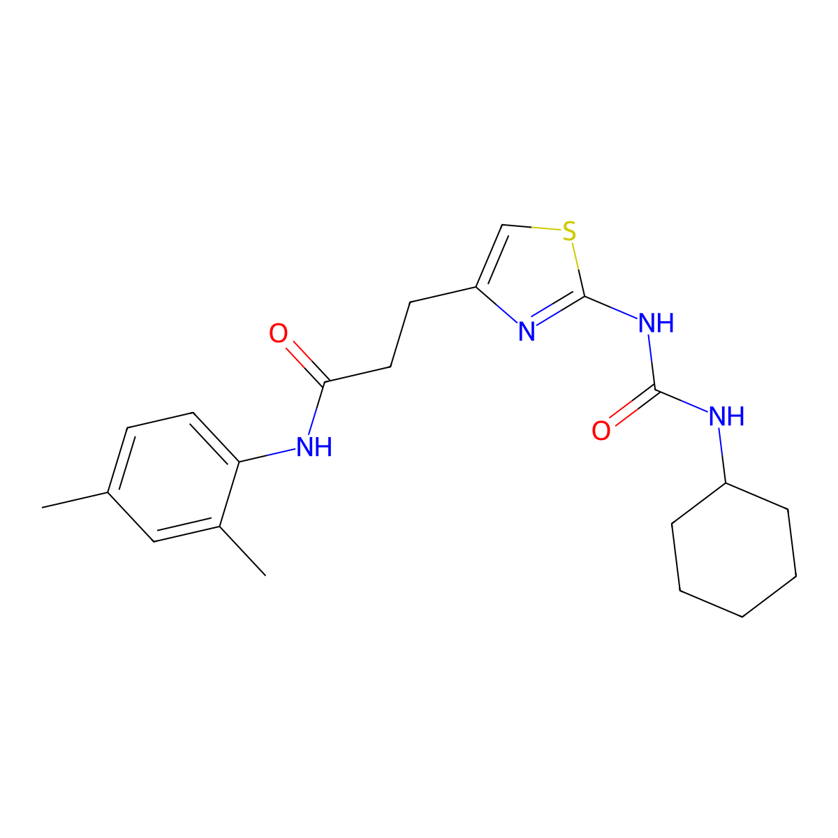 3-(2-(3-cyclohexylureido)thiazol-4-yl)-N-(2,4-dimethylphenyl)propanamide molecular structure, CAS 1091021-77-0