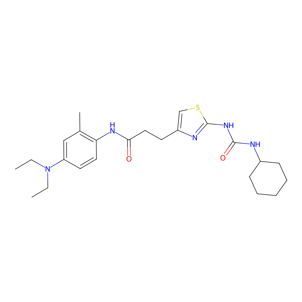 3-{2-[(cyclohexylcarbamoyl)amino]-1,3-thiazol-4-yl}-N-[4-(diethylamino)-2-methylphenyl]propanamide molecular structure, CAS 1091022-01-3