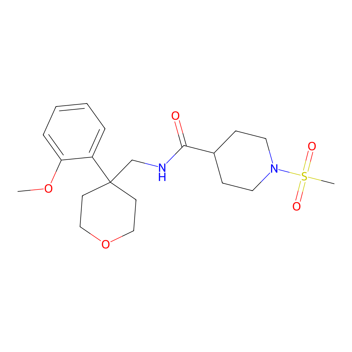 1-methanesulfonyl-N-{[4-(2-methoxyphenyl)oxan-4-yl]methyl}piperidine-4-carboxamide molecular structure, CAS 1091022-07-9