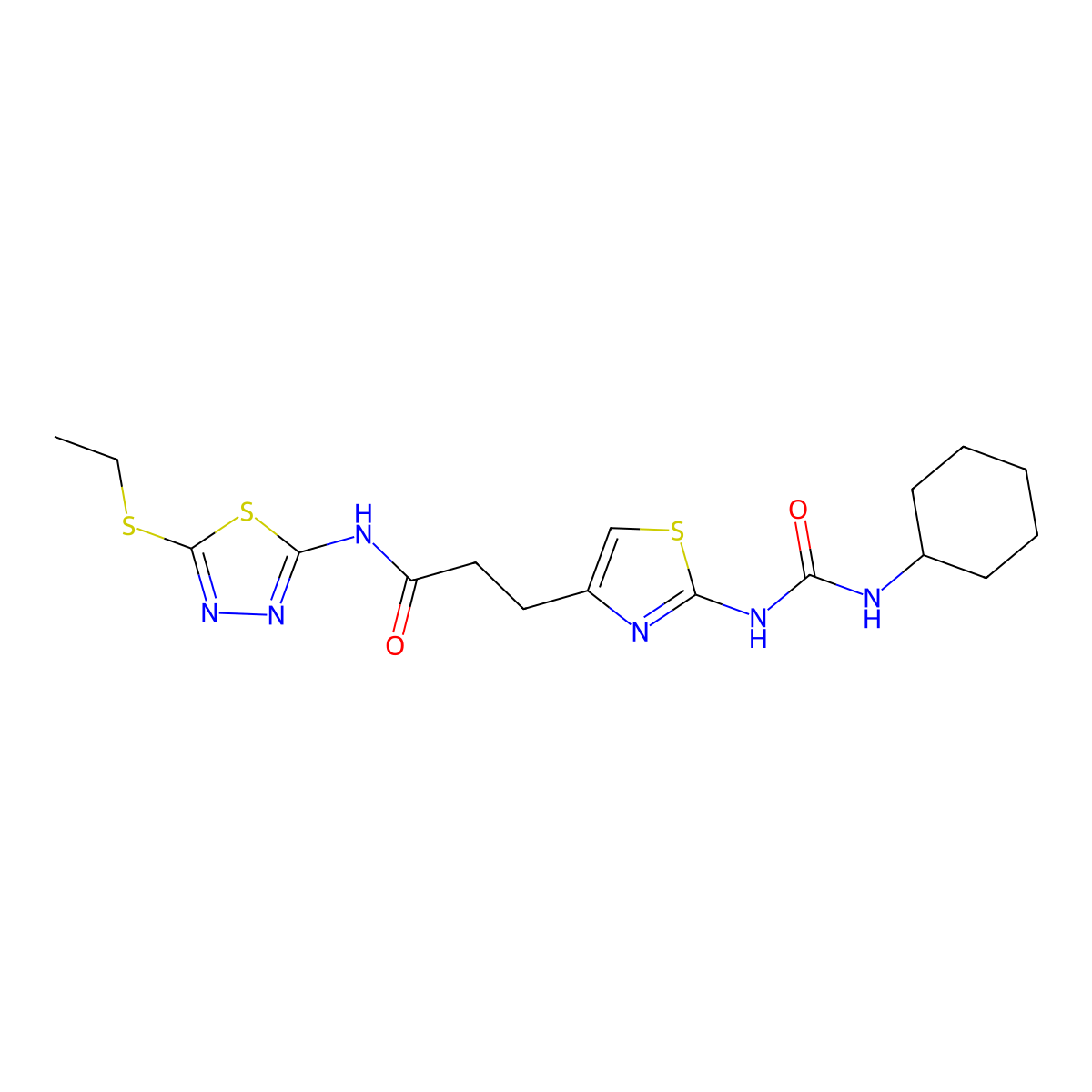 3-{2-[(cyclohexylcarbamoyl)amino]-1,3-thiazol-4-yl}-N-[5-(ethylsulfanyl)-1,3,4-thiadiazol-2-yl]propanamide molecular structure, CAS 1091022-09-1