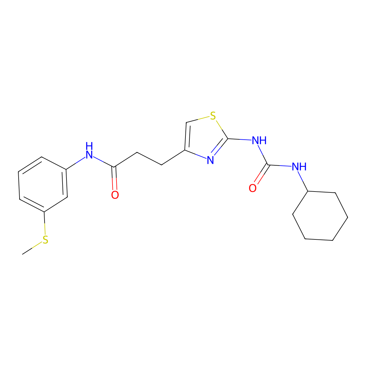 3-(2-(3-cyclohexylureido)thiazol-4-yl)-N-(3-(methylthio)phenyl)propanamide molecular structure, CAS 1091022-17-1