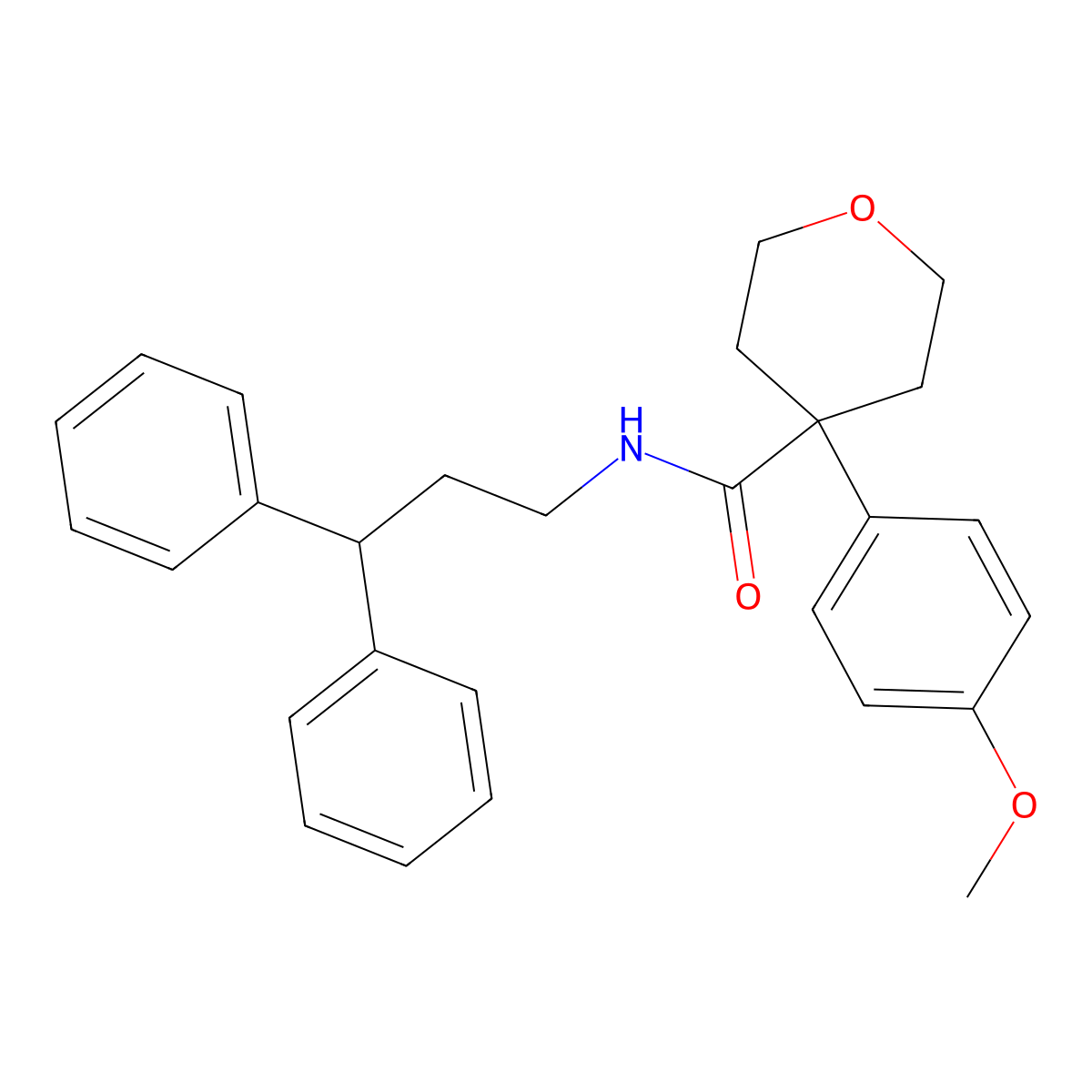 N-(3,3-diphenylpropyl)-4-(4-methoxyphenyl)tetrahydro-2H-pyran-4-carboxamide molecular structure, CAS 1091029-05-8