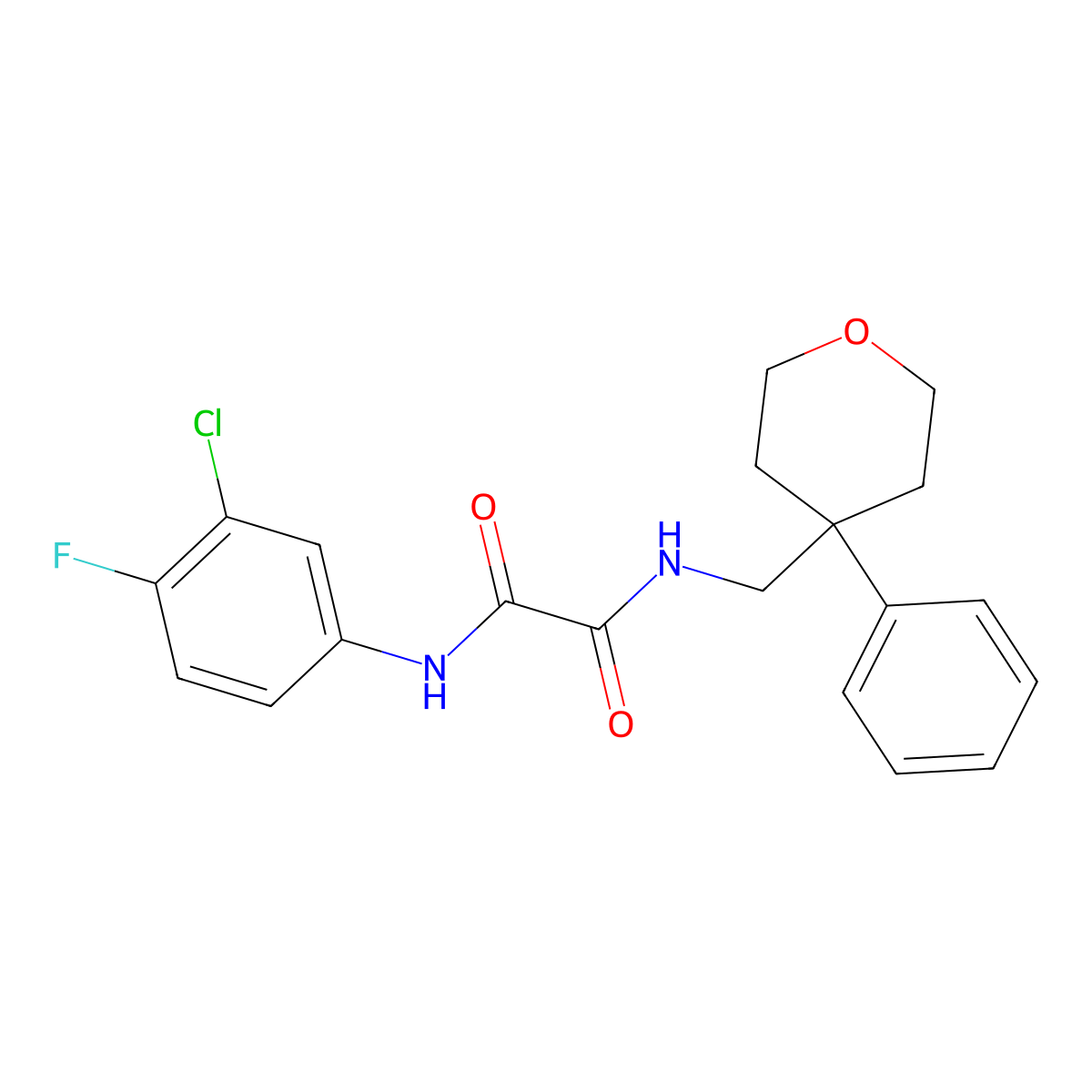 N-(3-chloro-4-fluorophenyl)-N'-[(4-phenyloxan-4-yl)methyl]ethanediamide molecular structure, CAS 1091035-69-6