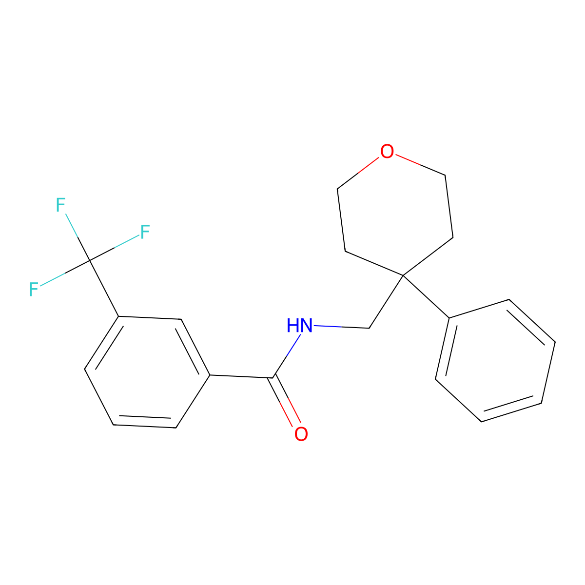 N-[(4-phenyloxan-4-yl)methyl]-3-(trifluoromethyl)benzamide molecular structure, CAS 1091041-16-5