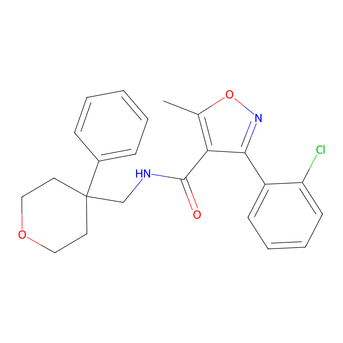 3-(2-chlorophenyl)-5-methyl-N-[(4-phenyloxan-4-yl)methyl]-1,2-oxazole-4-carboxamide molecular structure, CAS 1091041-48-3