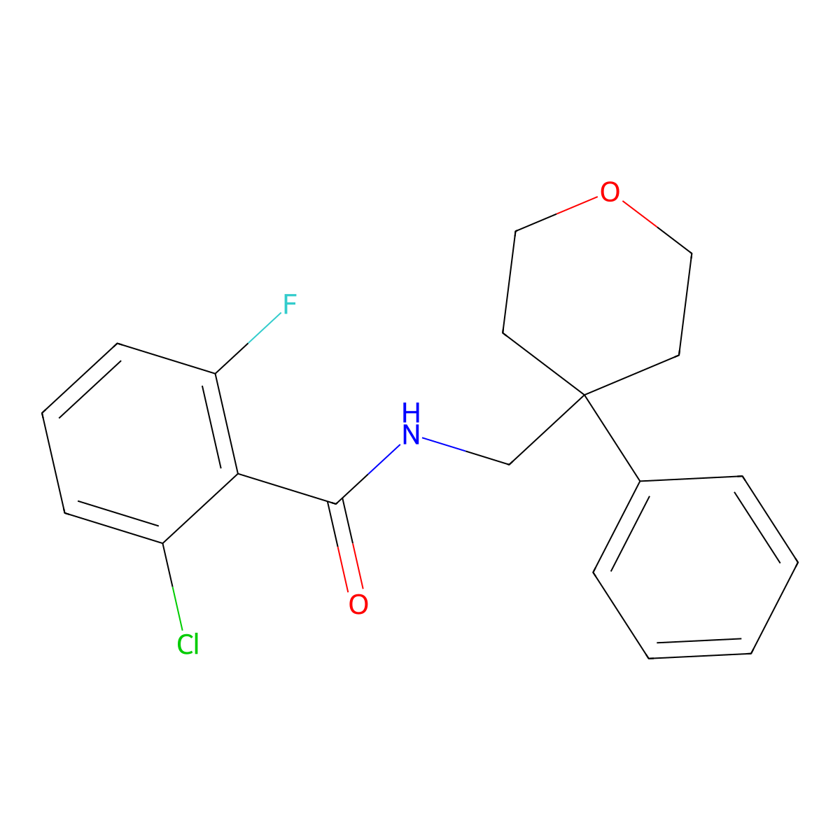 2-chloro-6-fluoro-N-[(4-phenyloxan-4-yl)methyl]benzamide molecular structure, CAS 1091041-88-1
