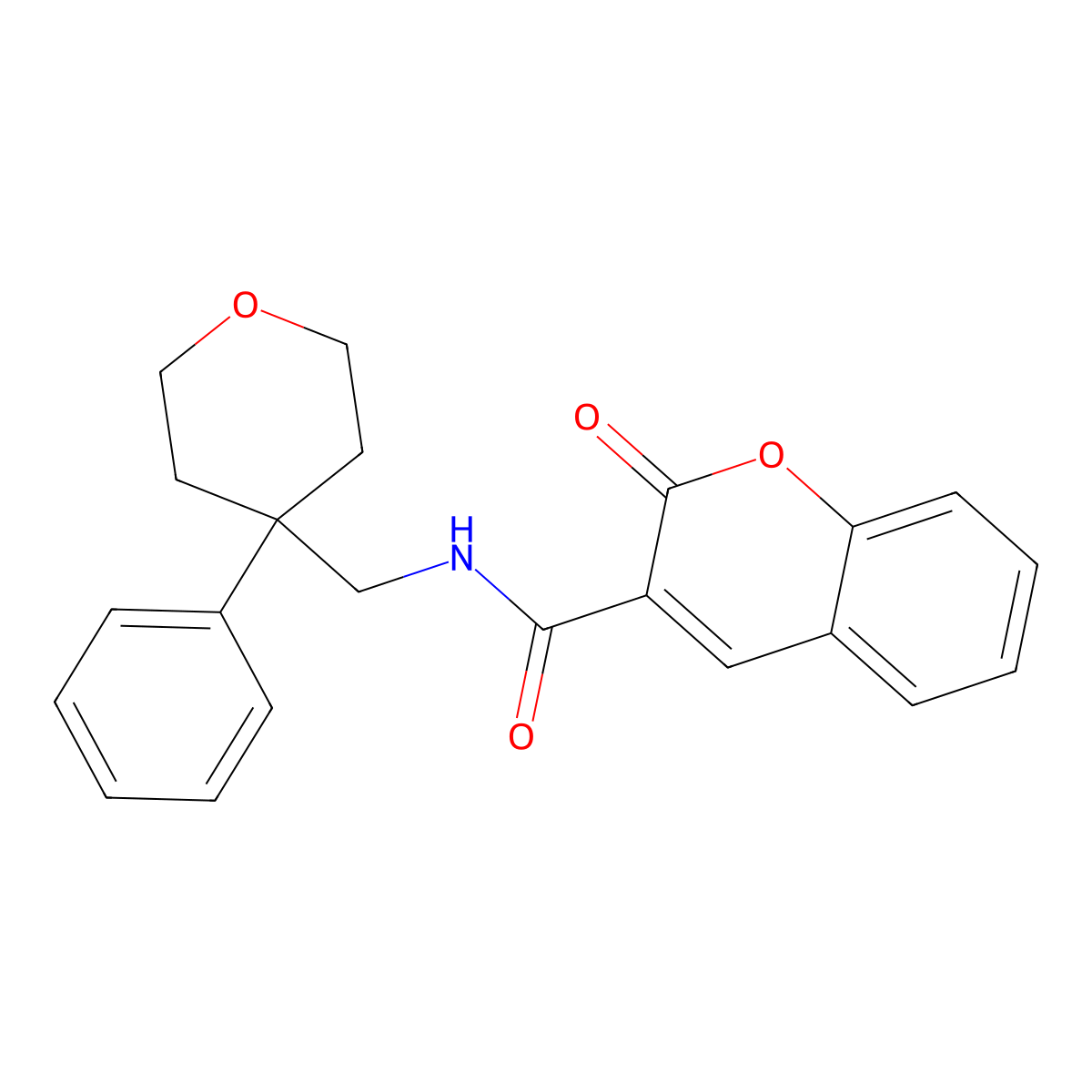 2-oxo-N-((4-phenyltetrahydro-2H-pyran-4-yl)methyl)-2H-chromene-3-carboxamide molecular structure, CAS 1091042-04-4