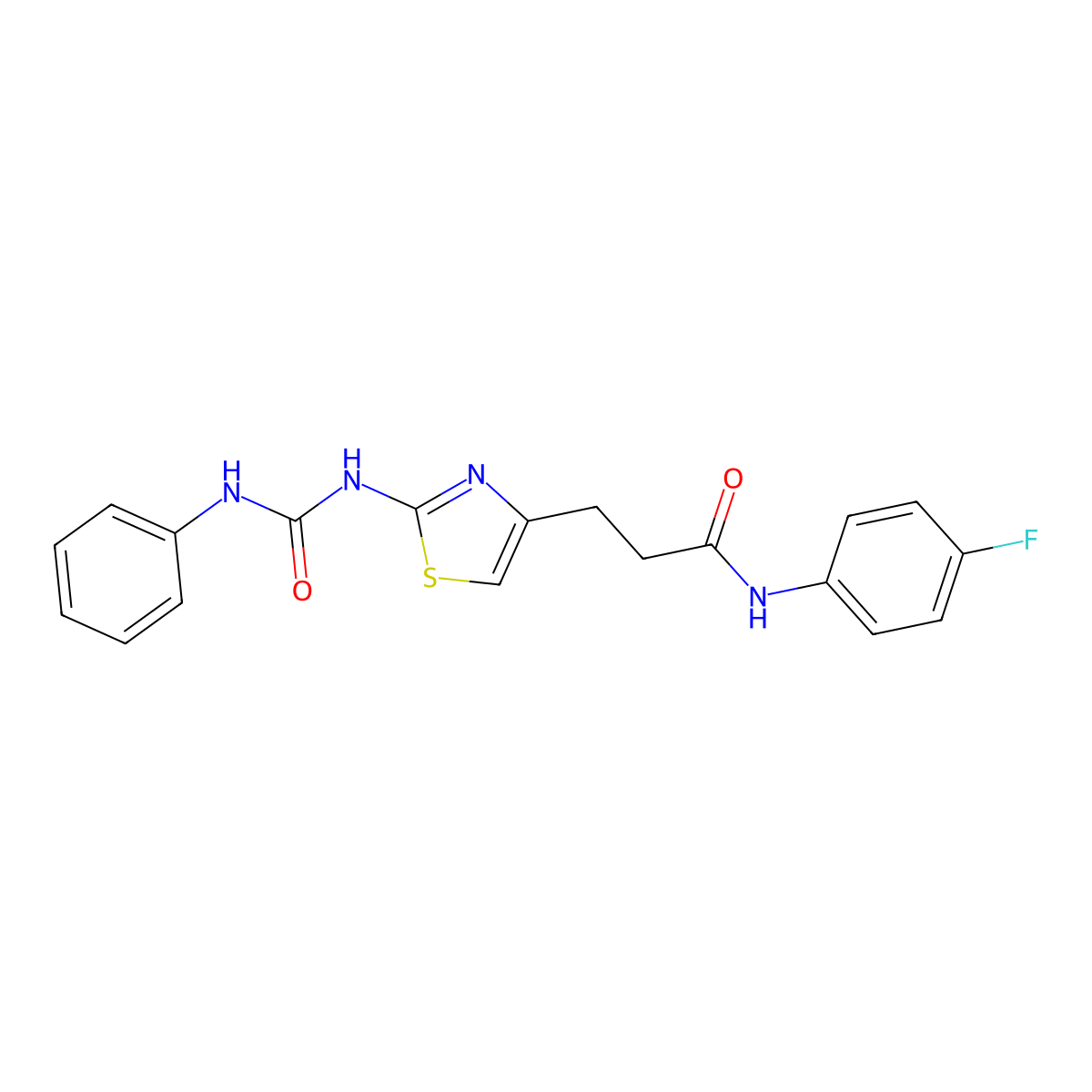 N-(4-fluorophenyl)-3-{2-[(phenylcarbamoyl)amino]-1,3-thiazol-4-yl}propanamide molecular structure, CAS 1091045-89-4