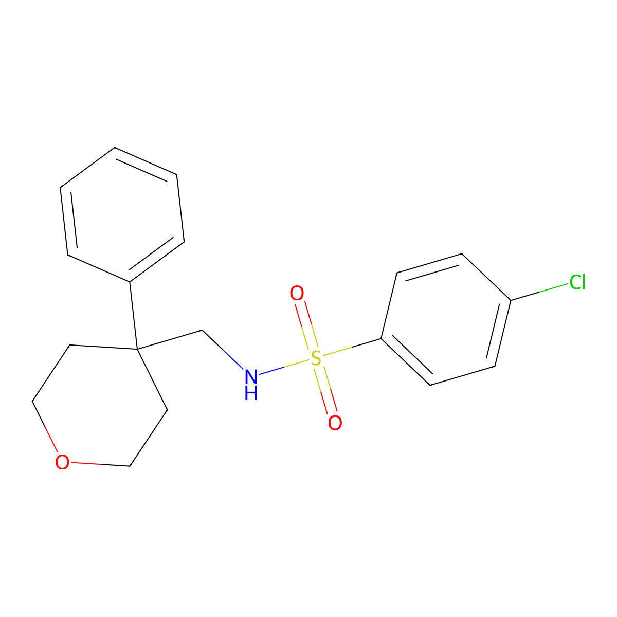 4-chloro-N-[(4-phenyloxan-4-yl)methyl]benzene-1-sulfonamide molecular structure, CAS 1091050-30-4