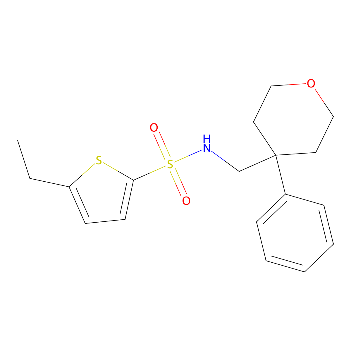 5-ethyl-N-[(4-phenyloxan-4-yl)methyl]thiophene-2-sulfonamide molecular structure, CAS 1091050-62-2